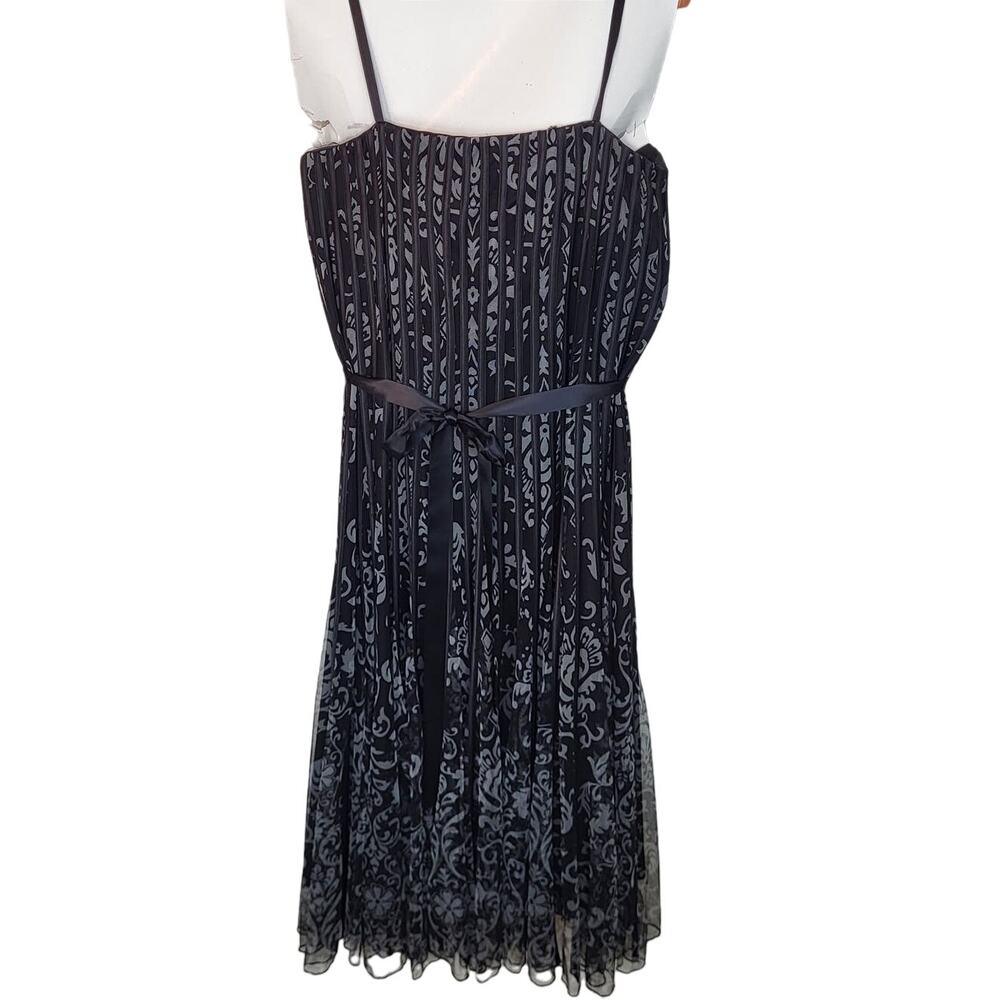 Coldwater Creek Black Floral Mesh Pleated Fit and Flare Cocktail Dress Size 16